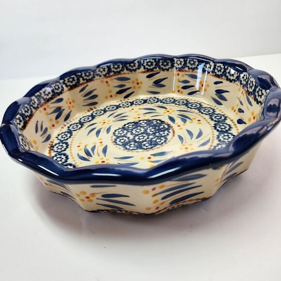 Temptations Presentable Ovenware Tara Old World Blue Scalloped Edge Pie Plate - Picture 3 of 8